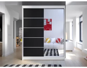 Dulap de haine Bianca III (Alb + Negru + oglindă) (iluminat LED RGB color). 1058779