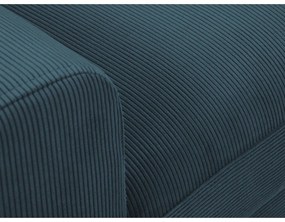 Colțar albastru închis extensibil, cu spațiu de depozitare cu tapițerie din catifea reiată (cu colț pe partea dreaptă, cu șezlong) Kyoto – Cosmopolitan Design