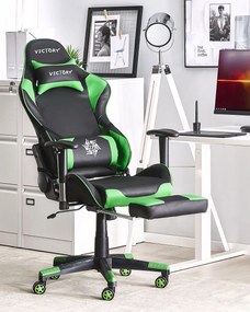 Scaun de birou VITTORE (piele artificială) (negru + verde). 1019108