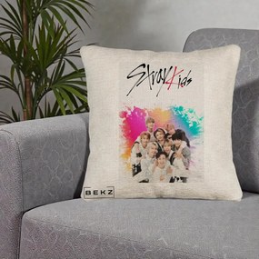 Perna Personalizata K-pop Stray Kids cu Splash Multicolor, 40x40 cm, Bej Canapea, Husa Detasabila, Perna Inclusa, BEKZ®