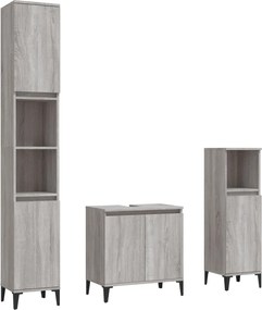 vidaXL Set mobilier de baie, 3 piese, gri sonoma, lemn prelucrat