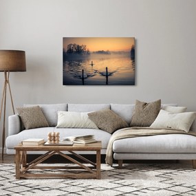 Tablou cu lebăde pe apă în ceață (90x60 cm)