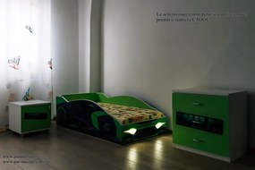 Pat masina Hulk lumini cu comoda si noptiera cadou