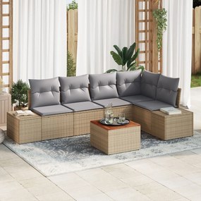 vidaXL Set de canapea pentru grădină, 6 piese, cu perne bej din rattan poliesteric și lemn de acacia.