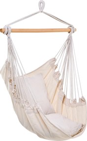 Outsunny Fotoliu suspendat exterior scaun-hamac cu 2 perne, interior și exterior, din țesătură bumbac amestec, crem | Aosom Romania