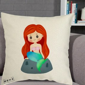 Perna Personalizata Sirena Kawaii Roscat, 40x40 cm, Ecru, Husa Detasabila, Perna Inclusa, BEKZ®