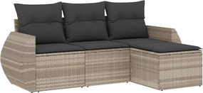 vidaXL Set canapea de grădină cu perne, 4 piese, gri deschis poliratan