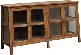 Bufet rustic din lemn, natur, cu 4 uși vitrate și laterale din sticlă, 81 x 153 x 44 cm, „Laval”