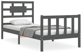 3192548 vidaXL Cadru de pat cu tăblie, gri, 100x200 cm, lemn masiv