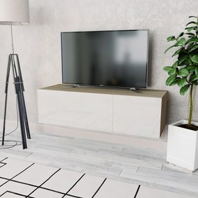 Comoda TV, PAL 120 x 40 x 34 cm, alb extralucios si stejar 1, Culoarea stejarului si alb