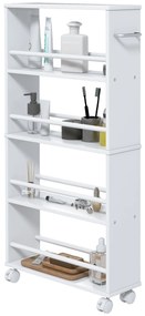 HOMCOM Cărucior de depozitare cu 4 niveluri, cărucior cu role și mânere, cărucior îngust, 45 x 15 x 91 cm, alb | Aosom Romania