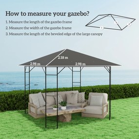 Outsunny Husă de schimb pentru pavilion 3 x 3 m, rezistentă la apă, acoperiș pavilion UPF30+, husă de schimb din țesătură Oxford 370 g/m², Gri | Aosom Romania