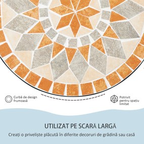 Outsunny Masă Rotundă Laterală Ø35,5cm – Masă de Patio Impermeabilă cu Design Mozaic, Măsuță din Metal pentru Living, Birou, Interior și Exterior – Galben și Gri | Aosom Romania