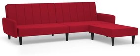 3080725 vidaXL Canapea extensibilă 2 locuri, cu taburet, roșu vin, catifea