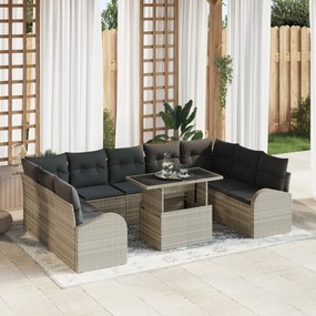 vidaXL Set canapea grădină 10 piese cu perne gri deschis din rattan poliester