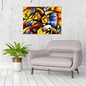 Tablou pe sticlă - Pictură în ulei, îndrăgostiții (70x50 cm)