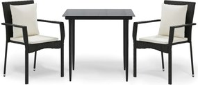 vidaXL Set mobilier de grădină cu perne, 3 piese, negru, poliratan