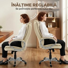 HOMCOM Scaun de Birou Rotativ din PU, Funcție Balansare, Spătar Înalt, Înălțime Reglabilă, Capacitate 120kg, Negru | Aosom Romania