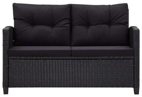 Canapea de gradina cu 2 locuri cu perne, negru, 124 cm, poliratan 1, Negru