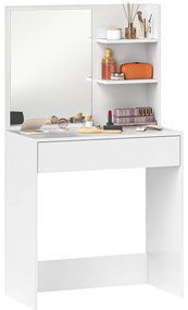 HOMCOM Coafare cu oglindă, masă de machiaj cu sertar și rafturi, pentru dormitor, 75l x 40l x 137H cm, alb | Aosom Romania