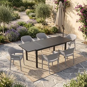 Outsunny Masă de Grădină Extensibilă pentru 6-8 Persoane, Aluminiu cu Blat cu Lamele, Negru | Aosom Romania