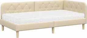 vidaXL Cadru de pat colțar Crem 90 x 190 cm țesătură