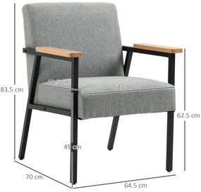 HOMCOM Fotoliu de accent în design scandinav, fotoliu de repaus, fotoliu de accent, aspect de in, lemn de cauciuc, Gri + Negru + Maro | Aosom Romania