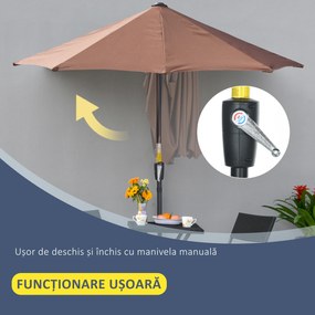 Outsunny Umbrelă de Terasă 200x190x240 cm cu Manivelă, Stâlp din Oțel și Bază în Formă de Cruce Anti-UV pentru Terasă și Balcon, Gri | Aosom Romania
