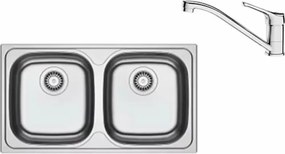 Set chiuveta bucatarie inox Franke Spark 78x43.5 cm cu 2 cuve fara picurator finisaj lucios plus baterie crom