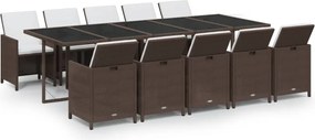 vidaXL Set mobilier de exterior cu perne, 11 piese, maro, poliratan