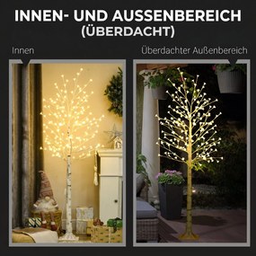 HOMCOM Brad de Mesteacăn cu 180 de Lumini LED Înălțime 180cm 3 Nivele de Luminozitate Alb | Aosom Romania