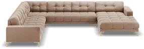 Coltar 7 locuri Bali U velvet/picioare gold – L327 x l256 x h75