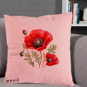 Perna Decorativa Maci Rosii Acuarela, 40x40 cm, Roz, Husa Detasabila, Perna Inclusa, BEKZ®