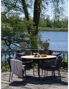 Masă de grădină Cleveland, tec, naturală, cu picioare negre 130x74 cm