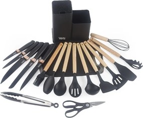 Set ustensile 19 piese Oliver Voltz OV51612BB, Cutite, Silicon, Organizator, Foarfeca, Negru