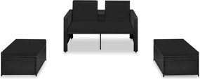 vidaXL Set mobilier de grădină cu perne, 3 piese, negru, poliratan
