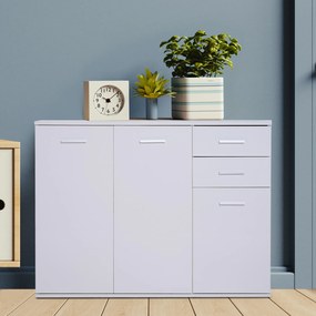 HOMCOM Dulapior Multifuncțional cu 3 Uși și 2 Sertare, Design Modern, Lemn Granulat, Alb, 106x35x76cm | Aosom Romania