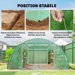Outsunny Seră tunel de grădină Seră pentru legume oțel galvanizat Ø25mm și structură consolidată 395x595x199cm Verde | Aosom Romania