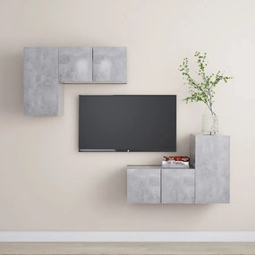 Set dulapuri TV, 4 piese, gri beton, PAL 4, Gri beton, 60 x 30 x 30 cm
