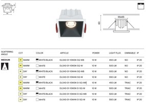 Spot LED incastrabil dimabil design tehnic Alpha alb, negru, 6,5x6,5cm, 3000K