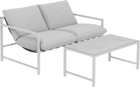 Outsunny Set mobilier de grădină exterior 2 piese, canapea cu perne, masă de cafea cu blat din sticlă securizată marmorat 3D, 125x80x64cm, gri deschis | Aosom Romania