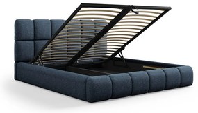 Pat matrimonial albastru închis tapițat cu spațiu de depozitare și somieră 200x200 cm Bellis – Micadoni Home