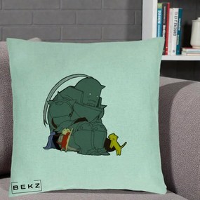 Perna Personalizata Fullmetal Alchemist Alphonse cu Pisici, 40x40 cm, Verde Menta, Husa Detasabila, Perna Inclusa, BEKZ®
