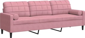 vidaXL Canapea cu 3 locuri cu pernuțe, roz, 210 cm, catifea