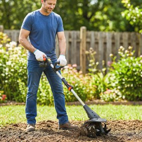 Outsunny Motosapă Fără Fir 18V, Lățime de Lucru 20cm, Adâncime 18cm, 4 Lame, Mâner Reglabil, pentru Grădină și Terenuri, Bateria și Încărcătorul Nu Sunt Incluse | Aosom Romania