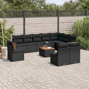 3260158 vidaXL Set canapele de grădină cu perne, 11 piese, negru, poliratan