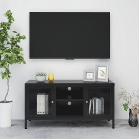 336058 vidaXL Dulap TV, negru, 105x35x52 cm, oțel și sticlă