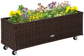 Jardiniera Inaltata Outsunny din Ratan Sintetic cu Roti Blocabile pentru Interior si Exterior, 94.5x31x36cm, Maro | Aosom Romania