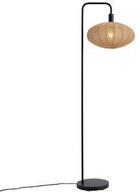 Lampă de podea Japandi neagră cu abajur maro din material textil - Bida