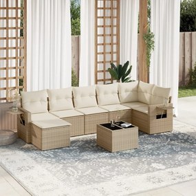 vidaXL Set canapele de grădină, 8 piese, cu perne, bej, poliratan